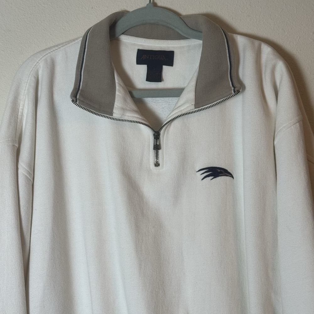 Antigua White Quarter Zip Pullover Sweatshirt Men's Large Embroidered Logo